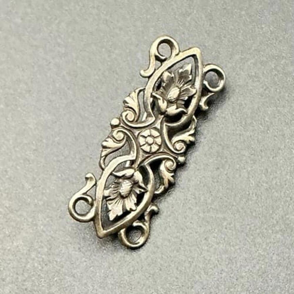 Art Nouveau 925 Sterling Silver Vintage Floral Scrollwork Brooch Pin
